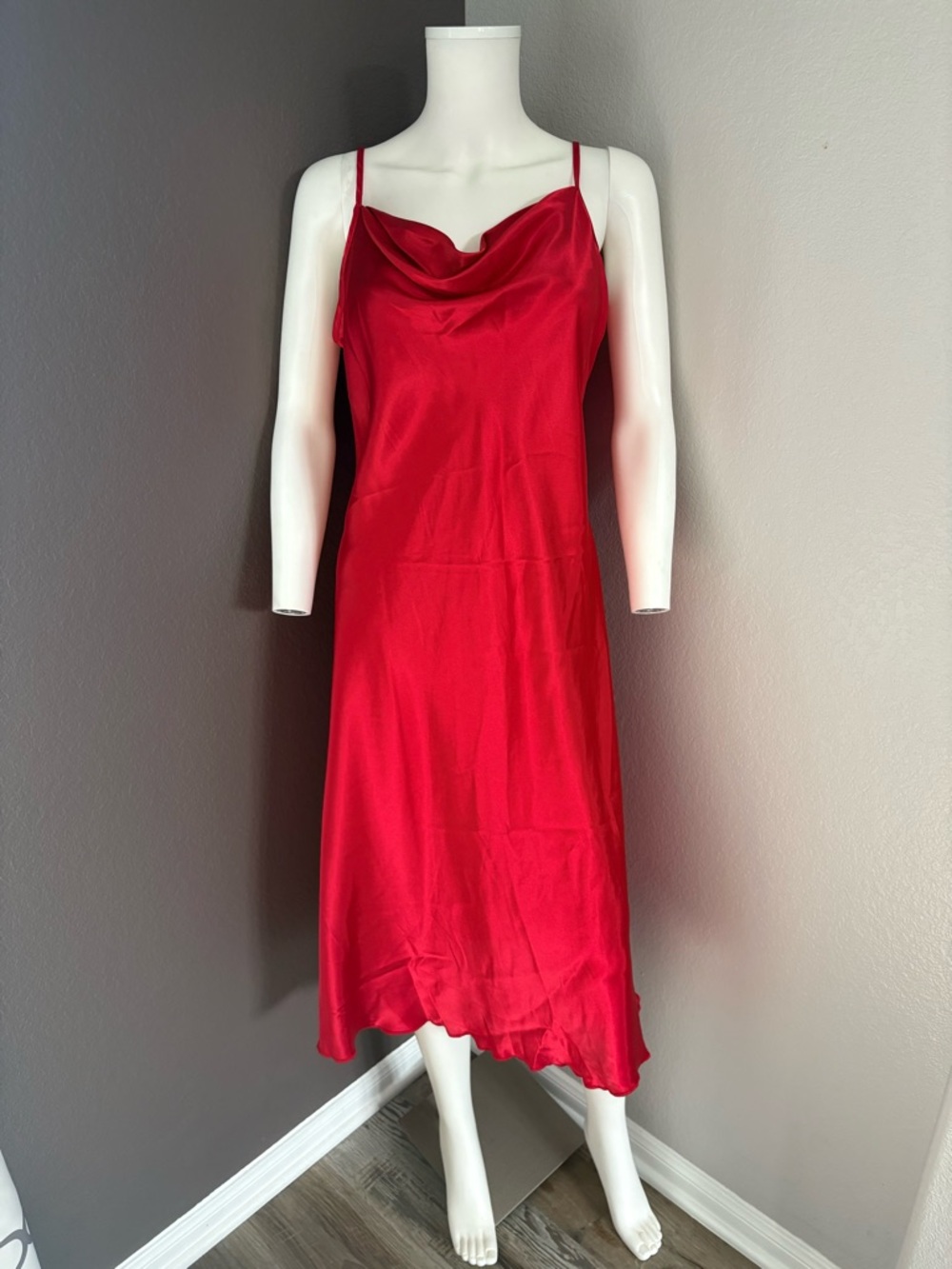 bebe Red Satin like Slip Dress